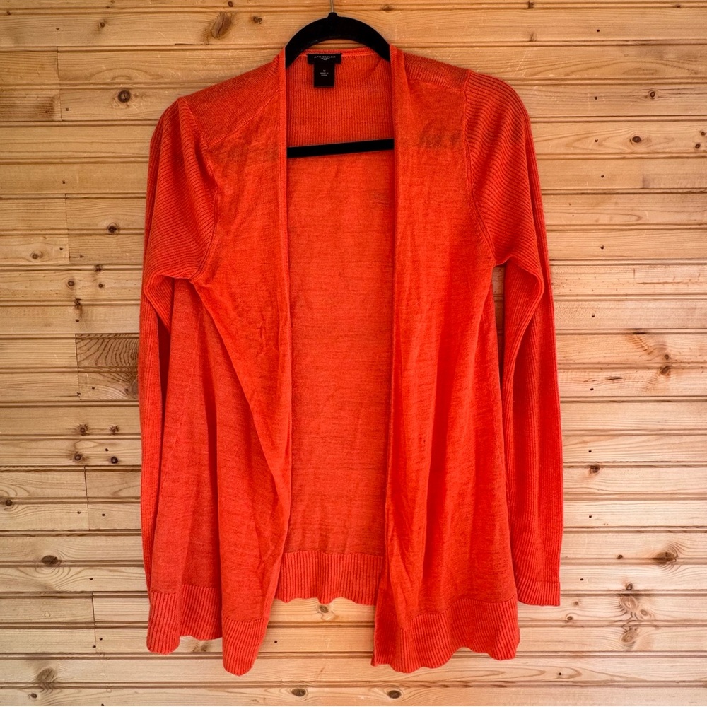 Ann Taylor Cardigan Open Front Orange Women's Sz Medium Boho Office Sweater